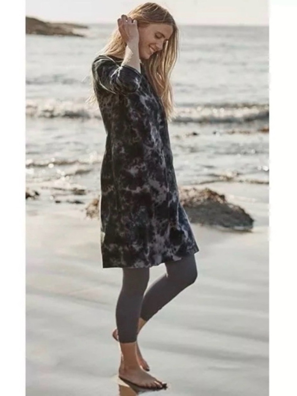 J. Jill Pure Jill Cloud Tie-Dyed Knit Dress Tunic Smoky Grey 100% Cotton Size S